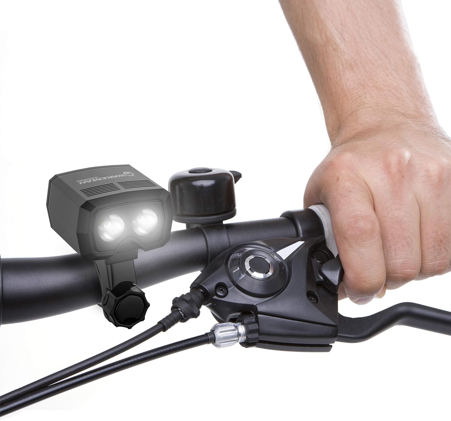 7122097mXL._AC_SL1500_ Bike Light-LED Front Bicycle Headlight-Bright USB Rechargeable Handlebar Lamp, 360° Mobility, Detachable, Compact for Road Safety by Wakeman Outdoors - Image 1