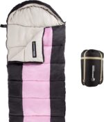 Sleeping Bag – 35F Rated 3 Season Envelope Style with Hood for Outdoor Camping, Backpacking and Hiking with Carry Bag by Wakeman Outdoors (Pink/Black)