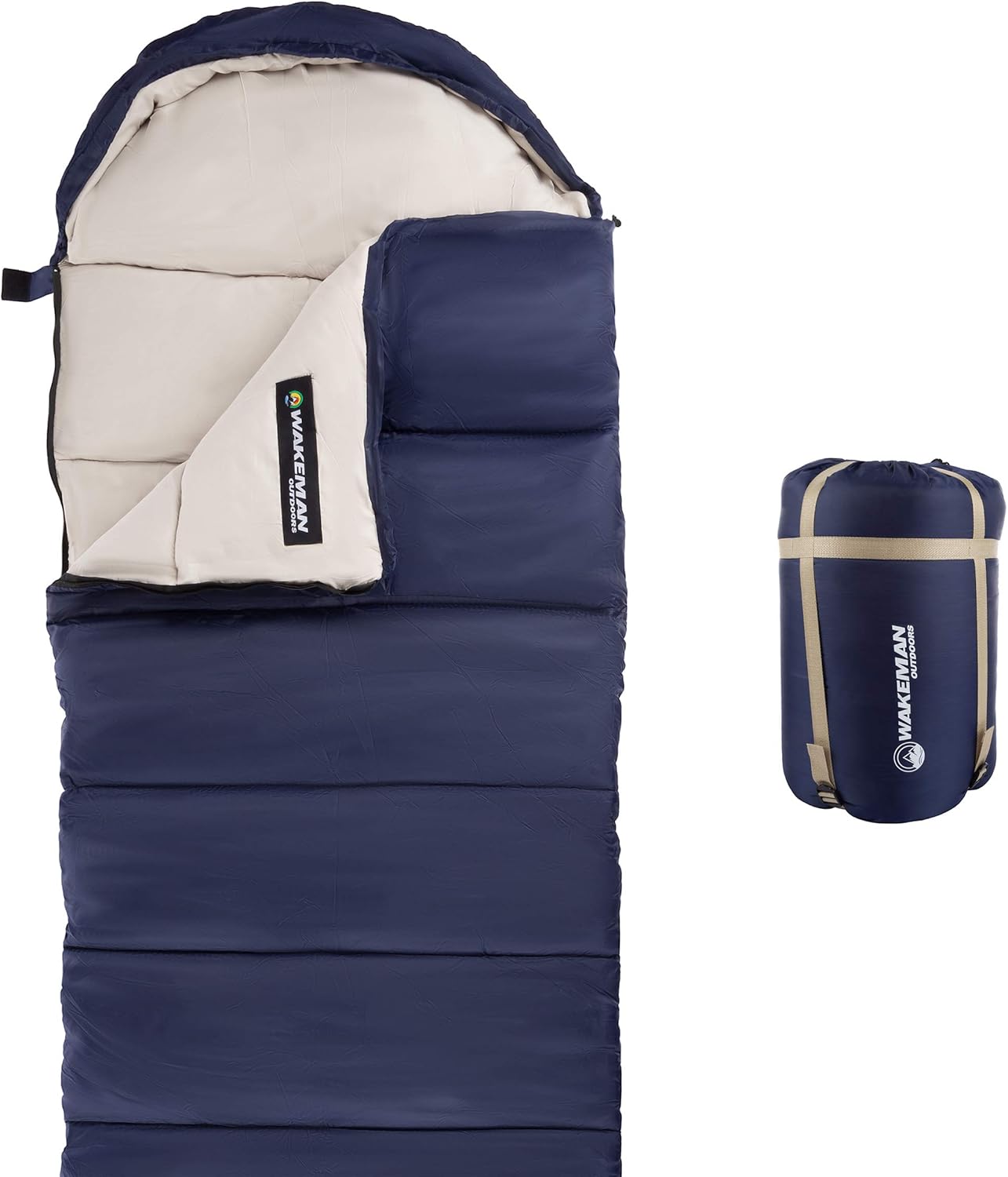 717n1wIE7L._AC_SL1500_ Wakeman Outdoors Sleeping Bag – 35F Rated 3 Season Envelope Style with Hood for Outdoor Camping, Backpacking and Hiking with Carry Bag (Navy) - Image 1
