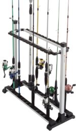 Wakeman Outdoors Fishing Rod Rack- Aluminum Freestanding Floor Storage, Organizer Stand for Home or Garage, Fits 24 Freshwater or Saltwater Rods, Black, Model: 80-FSH5020