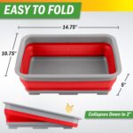 Collapsible Cleaning Caddy - Portable Multi-use Wash Basin, Dish Tub, or Ice Bucket with 7.27L Capacity for Camping and Tailgating by Wakeman (Red) - Image 2