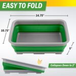 Collapsible Bucket for Cleaning - 7.27L Foldable Wash Bin Dish Tub - Collapsible Wash Basin or Camping Sink for Beach, Tailgating, or Soaking Laundry - Cleaning Supplies by Wakeman (Green) - Image 2