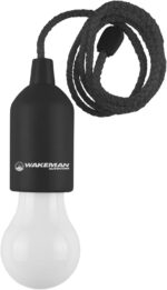 Pull Cord Light- Portable LED Outdoor/Indoor Hanging Bulb Lantern for Camping, Home Garage, Patio, and Tent Lighting by Wakeman Outdoors (Black) - 75-WL2028