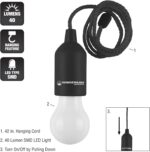 Pull Cord Light- Portable LED Outdoor/Indoor Hanging Bulb Lantern for Camping, Home Garage, Patio, and Tent Lighting by Wakeman Outdoors (Black) - 75-WL2028 - Image 3