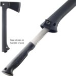 Camping Hand Axe and Survival Gear - Lightweight Hatchet with Nested Serrated Wood Saw Knife and Magnesium Fire Starter Tool by Wakeman (Black) - Image 4
