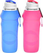 Collapsible Water Bottles-20oz, Foldable, Reusable, Leak-Proof-Compact for Hiking, Camping, Backpacking, Running and More by Wakeman Outdoors (2 Pack)