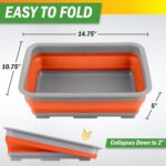 Collapsible Bucket for Cleaning - 7.27L Foldable Wash Bin Dish Tub - Collapsible Wash Basin or Camping Sink for Beach, Tailgating, or Soaking Laundry - Cleaning Supplies by Wakeman (Orange) - Image 2