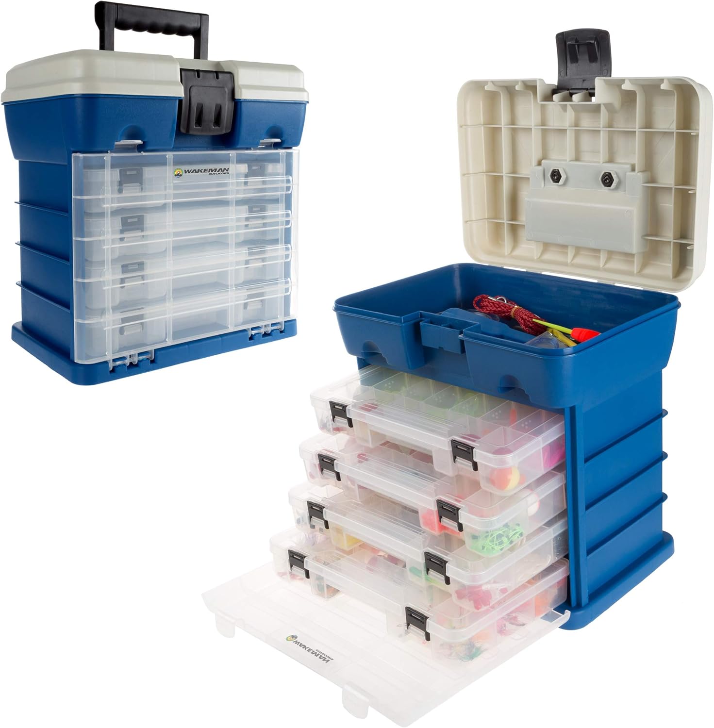 818Lv5RCNVL._AC_SL1500_ Storage Tool Box Organizer - Utility Box with 4 Drawers and 19 Compartments for Camping Supplies and Fishing Tackle by Wakeman Outdoors - Image 1