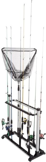Wakeman Outdoors Fishing Rod Rack- Aluminum Freestanding Floor Storage, Organizer Stand for Home or Garage, Fits 24 Freshwater or Saltwater Rods, Black, Model: 80-FSH5020 - Image 4