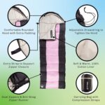 Sleeping Bag – 35F Rated 3 Season Envelope Style with Hood for Outdoor Camping, Backpacking and Hiking with Carry Bag by Wakeman Outdoors (Pink/Black) - Image 3