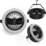 2-In-1 Camping Lantern with Fan - Portable Camping Light with 12 Bright LED Bulbs, USB, and Rechargeable Battery by Wakeman