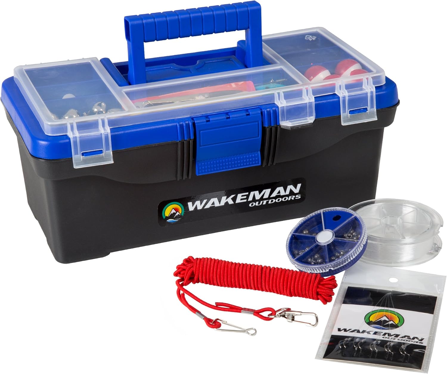 81rML3wPKWL._AC_SL1500_ 55-Piece Fishing Tackle Set – Tackle Box Includes Sinkers, Hooks, Lures, Bobbers, Swivels, Fishing Line, and More – Angling Gear by Wakeman (Blue) - Image 1