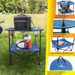 Wakeman Camp Table - Round 2-Tier Folding Table with 4 Cupholders and Carrying Bag - for Camping, Beach, Picnic, Sporting Events, and More Outdoors,Blue - Image 4